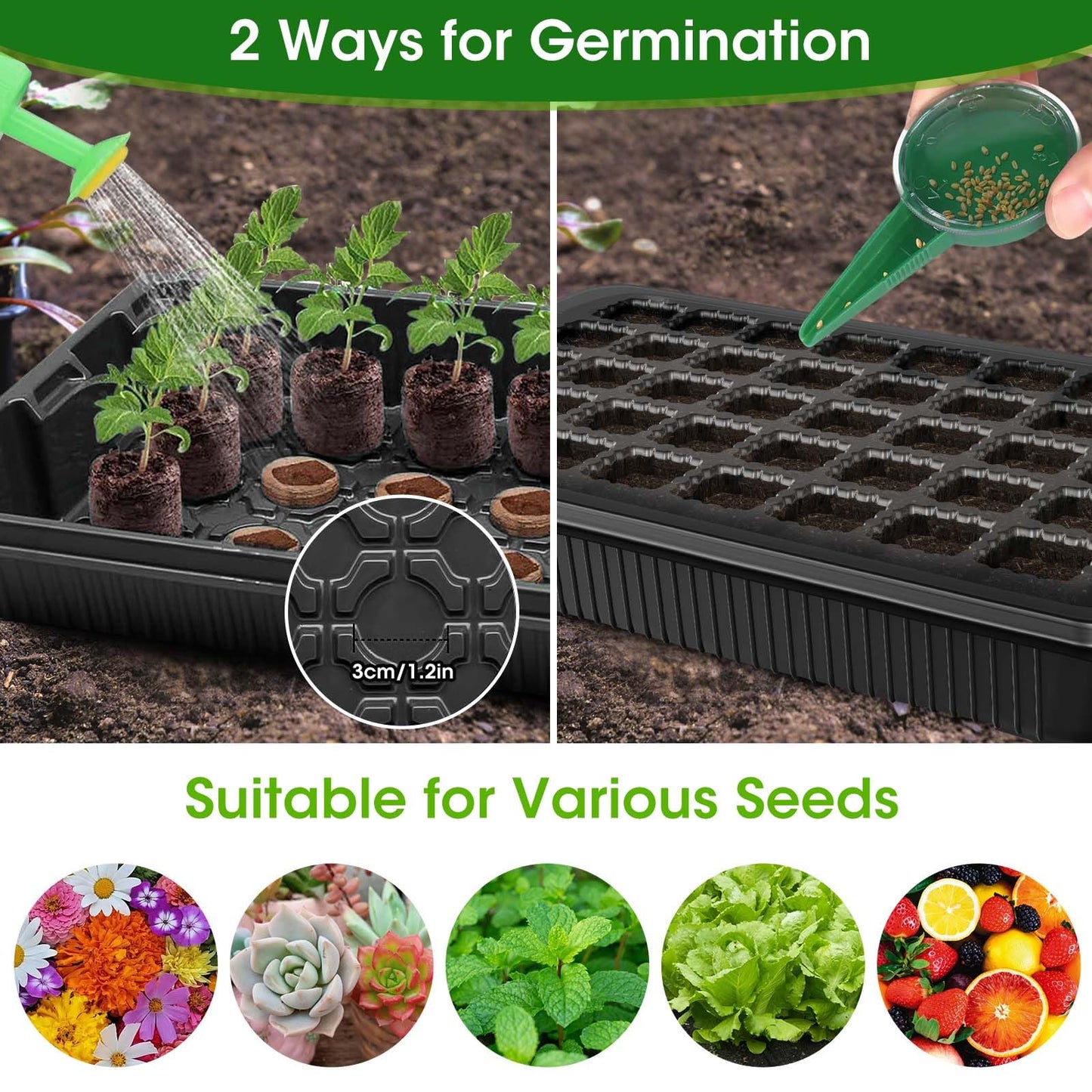MQUPIN 80-Cell Seed Starter Tray with Grow Light, 2-Pack Adjustable Brightness Seed Starter Kit with Humidity Dome,Smart Timer,Watering Sprayer,Seeder,Plant Germination Kit for Seeds Growing