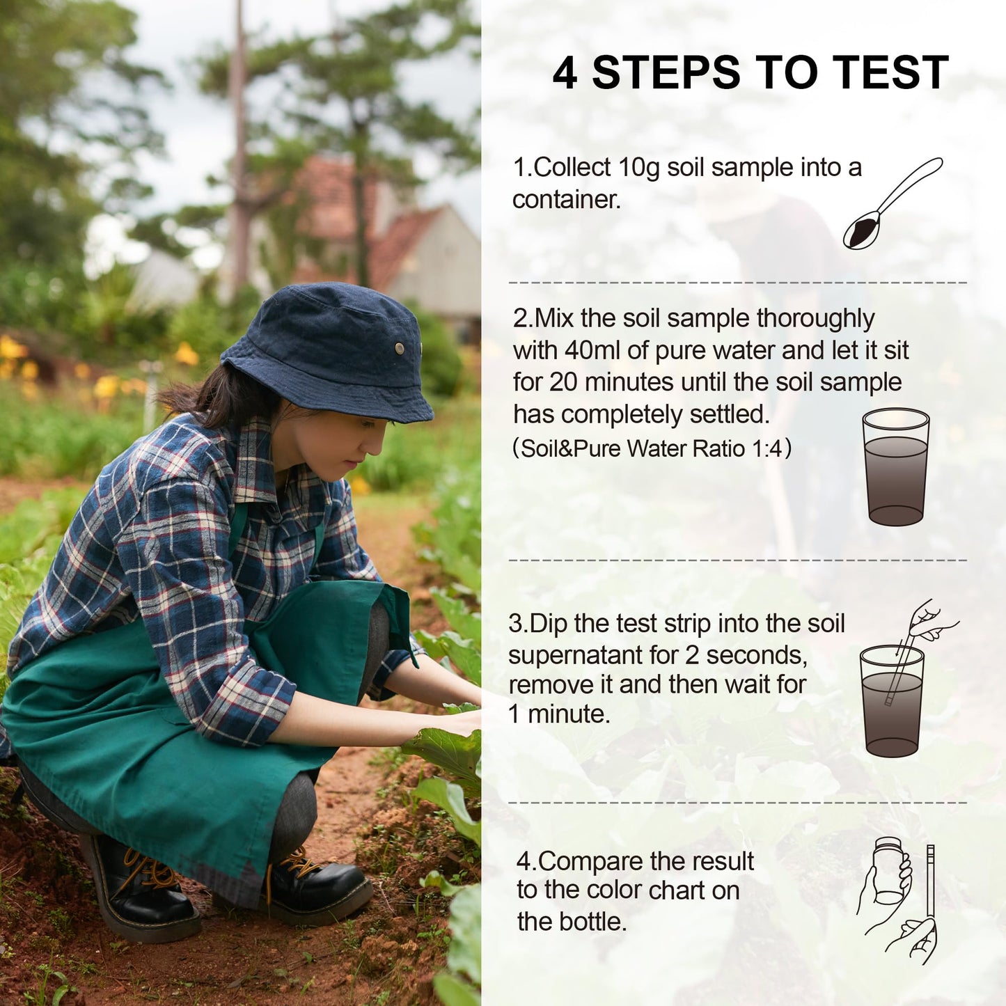 Soil pH Test Kit，125 Soil pH Test Strips– (3-9 Range) Quick & Accurate Soil Testing Paper for Gardens Lawns Farms Grass Flower Vegetable Compost Plants