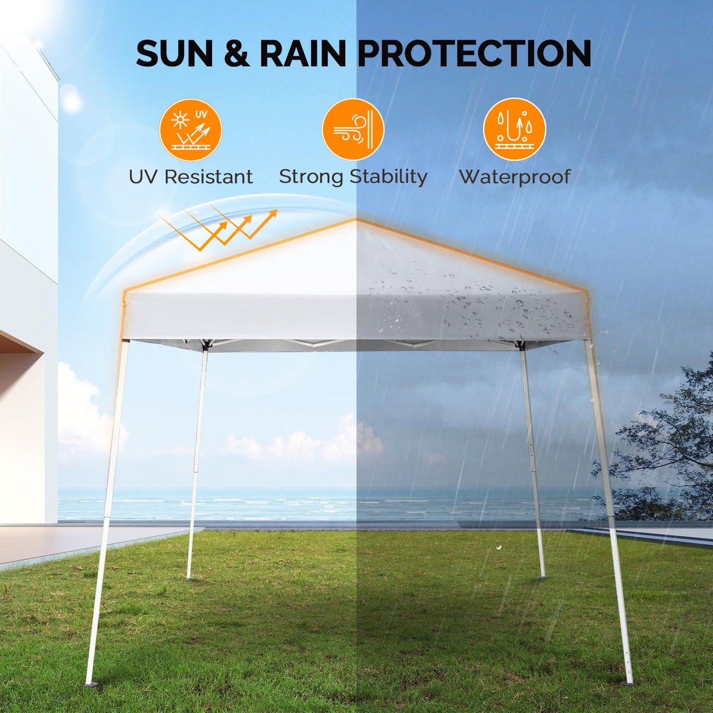 VINGLI 10x10 ft Pop Up Canopy Tent, Easy Up Tent Canopy, Foldable Portable Canopies for Camping, Patio, Outdoor Gazebo Slant Legs, Outdoor Instant Shelter Canopies with Carry Bag (White)