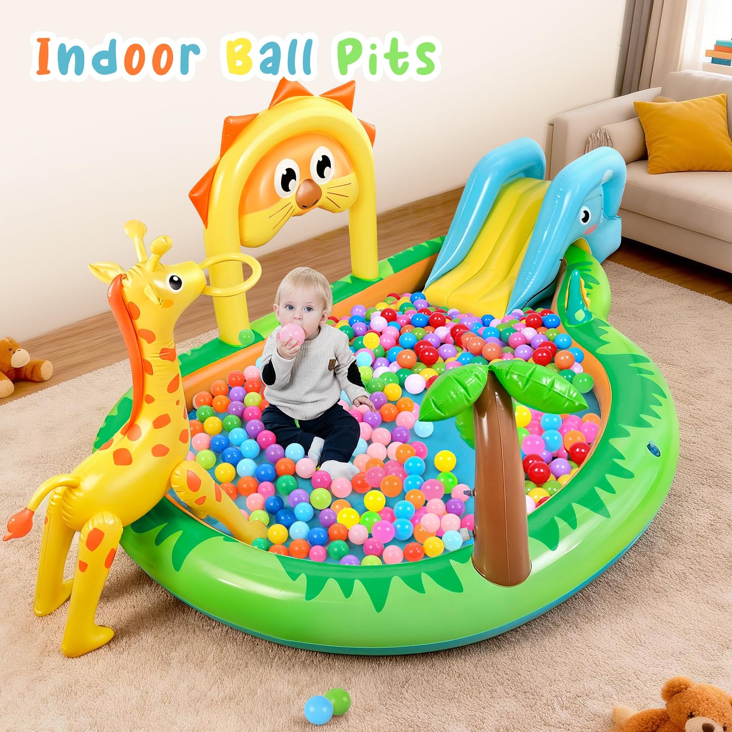 SULIFEEL 2026 Inflatable Jungle Kids Pool, Large Inflatable Toddler Happy Play Center with Water Slide & Sprinkler, 100" Blow Up Kiddie Splash Water Park 100" for Backyard, Garden, Ages 2+