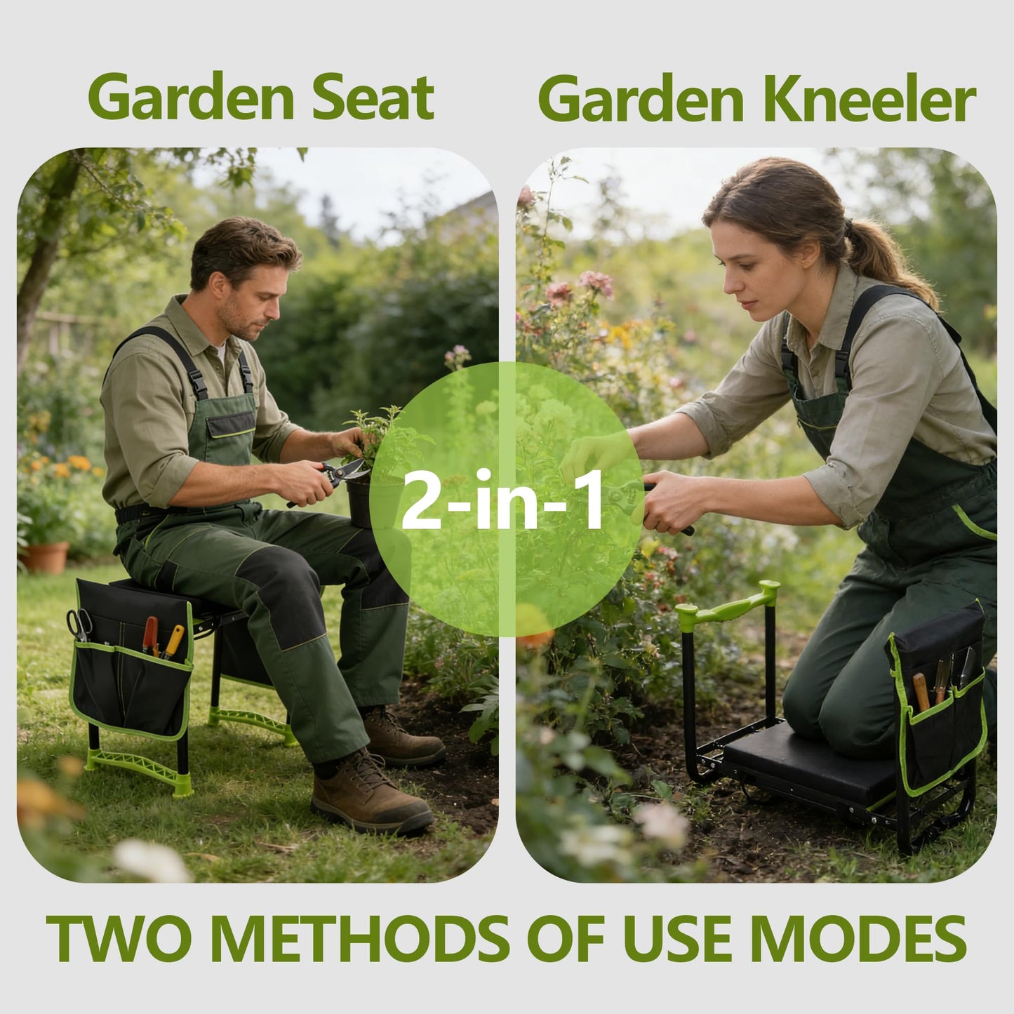Chiyhshaa Garden Kneeler and Seat, Heavy Duty Garden Stool with 11" Wide Detachable Kneeling Pad, Foldable Garden Bench Chair with 2 Gardening Tool Pouches, Gardening Gifts for Women, Seniors