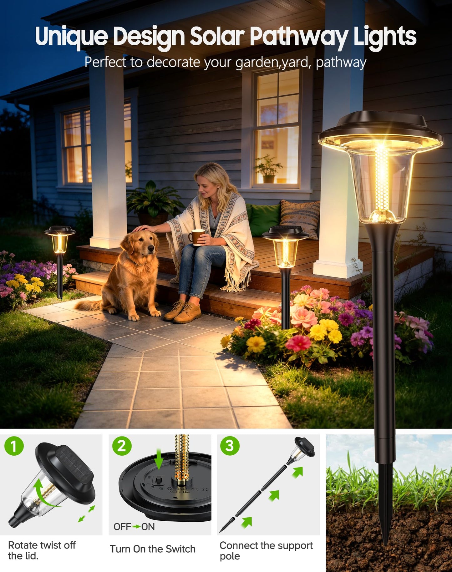 2026 New Solar Pathway Lights Outdoor 8 Pack Solar Lights Outdoor Waterproof IP65 Upgraded Bright LED Auto On/Off Modern Garden Lights Solar Powered Light for Yard Lawn Walkway Driveway Patio Decor