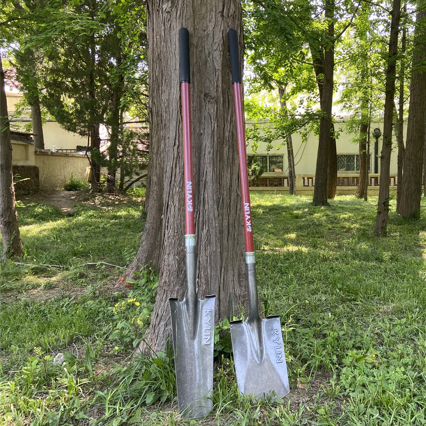 KYLIN Heavy Duty Long Fiberglass Handle Shovel 2-Piece Set, for Digging, Gardening, Cleaning Out Ditches, Digging Narrow Trenches, Laying Drains, Pipes and Cable Channels and Landscaping Industry.