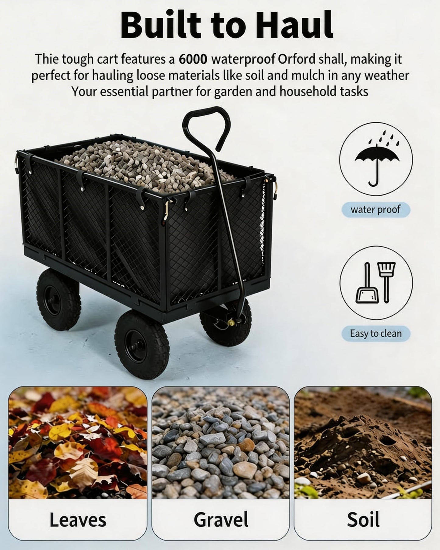 GarveeTech 800LBS Heavy Duty Steel Garden Cart, Garden Wagon Cart on Wheels, Metal Yard Utility Wagon with Removable Mesh Sides, 10" All Terrain Tires, 180° Rotating Handle for Lawn, Garden, Farm