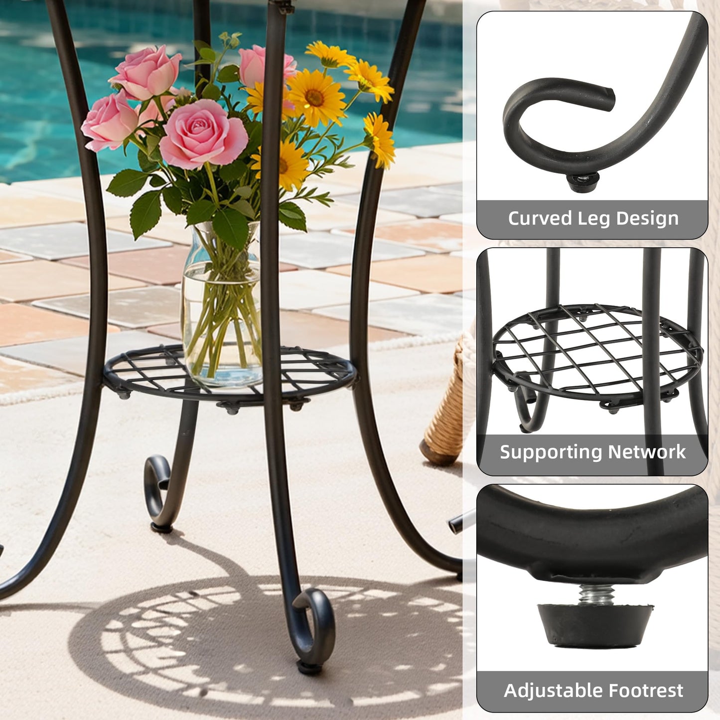 Ultym Side Table Outdoor, Mosaic Patio Table with Planter Stand, 22" H Iron Coffee End Table,Weather Resistant Tile Top Metal Drink Bar Table for Indoor Garden Balcony Yard Bistro Balcony