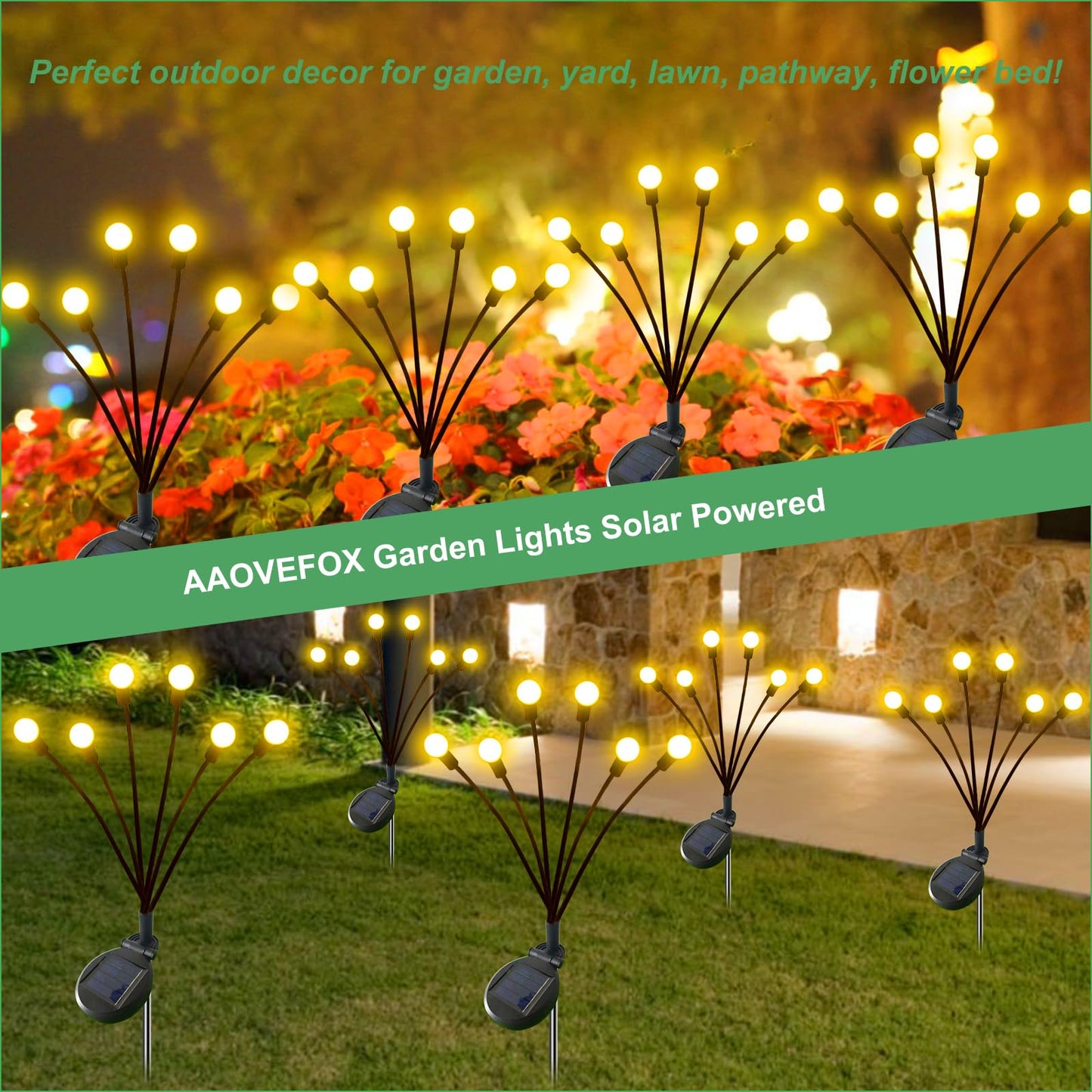 AAOVEFOX Solar Lights Outdoor, 6 Pack Solar Garden Lights, Firefly Lights, Garden Decorations for Yard Patio Pathway Lawn, Gifts for Mom Women