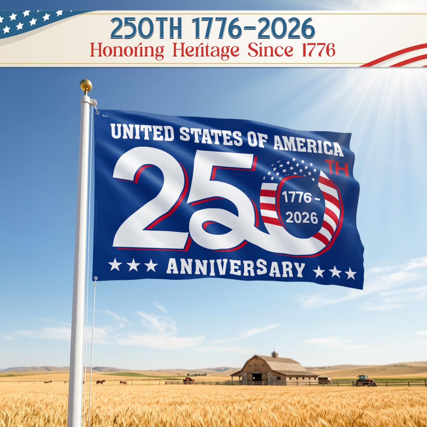 FLAGWIX American 250 Years Anniversary Flag - Polyester Double-sided Yard Flags For Outside Grommet Flag, 3x5 ft - 4th of July Decorations for Home Yard Garden Decor Banner, Gifts For Men Women