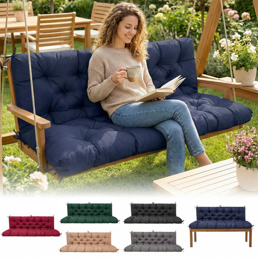 Porch Swing Cushions 60 Inch Waterproof,2 3-Seater Replacement for Outdoor Furniture with Backrest and Straps, Thick 4" Swing Seat Bench Cushion for Loveseat Glider Bench Patio Lawn Backyard