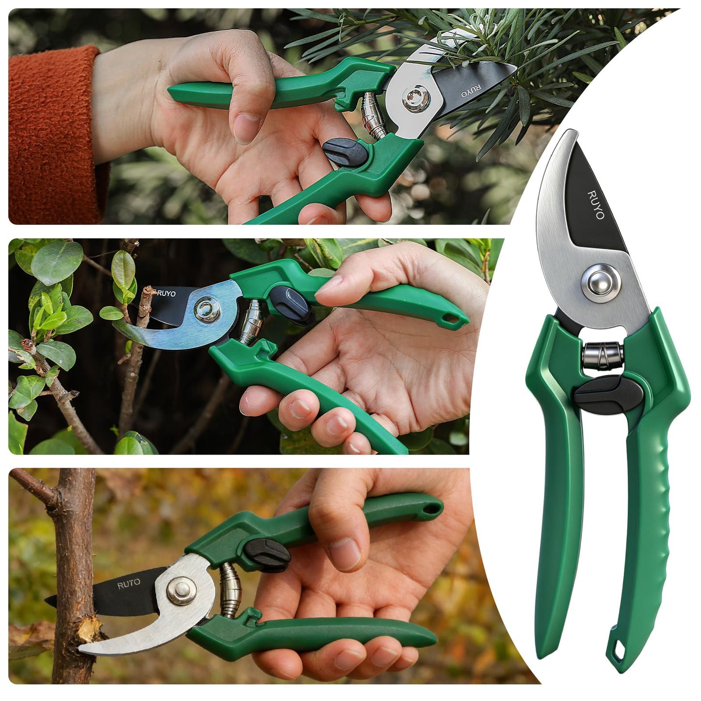 Bypass Pruning Shears, 3/8-Inch Cut Capacity Garden Clippers, Gardening Scissors with Sharp, Rust Resistant Steel Blade (Green, 3/8'')