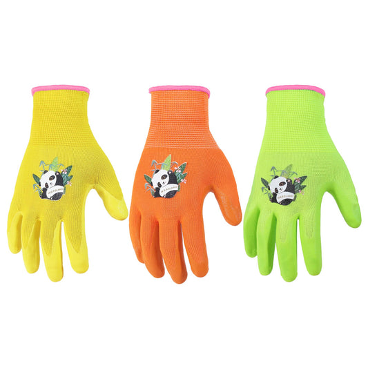 HANDLANDY 3 Pairs Kids Gardening Gloves Latex Free, Nitrile Coated Children Toddler Garden Yard Outdoor Playing Gloves for Little Girls Boys (Size S)