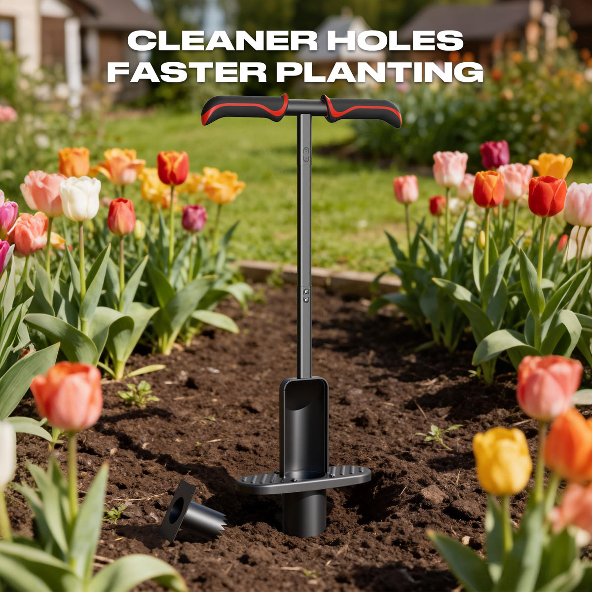FLORA GUARD Long Handle Bulb Planter Tool, Dual Size 2.2” & 3.3” Hole Digger,Garden Sod Plugger,Grass Plugger Tool with Foot Pedal for Planting, Transplanting, Weeding, Digging for Tulips, Daffodils