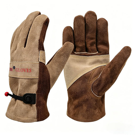 AOUCHI Leather Gardening Gloves for Men, Work Gloves for Welding, Construction, Chainsaw, Farm, Ranch, Yard Work, Abrasion Resistant, Cactus Thorn Proof (Brown, Large)