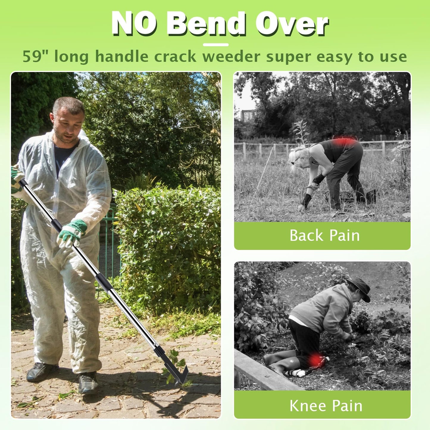 LAWFYMORI Crack Weeder Tool with Long Handle - 2 in 1 Weed Crack Remover Tool Gardening, 60" Manual Crevice Weeding Tools L-Shape Weed Puller for Sidewalk Driveway Paver Patio Yard Garden