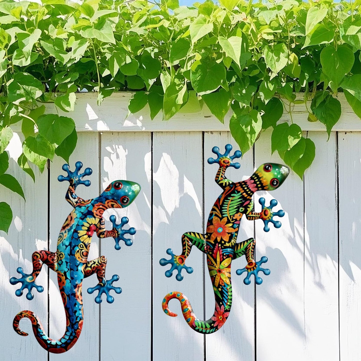Ratuor Metal Gecko Wall Art Outdoor Fence Decor Lizards Wall Decoration 2 Pack Suitable for Hanging in Yard Livingroom Wall