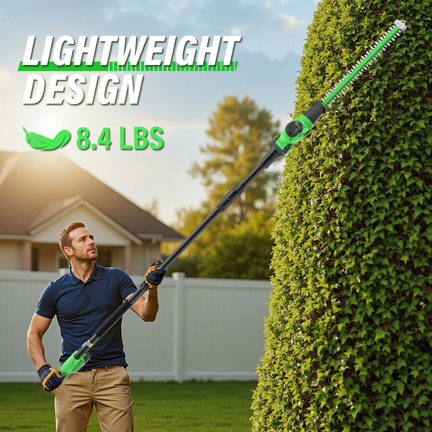 SOYUS Pole Hedge Trimmer Cordless, 18-inch Electric Hedge Trimmer with Extension Pole, 16-Foot Max Reach, Multi-Angle, 2 * 2.0Ah Batteries and Charger Included