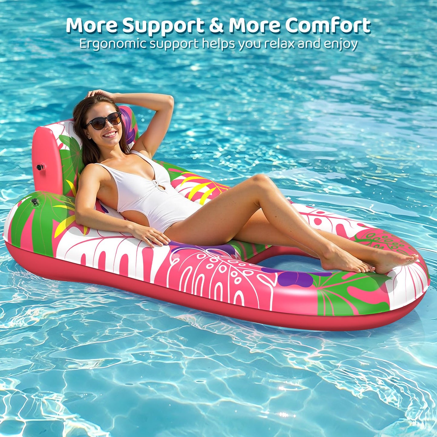 SEETOHOME 2 Pack Pool Floats Adult Heavy Duty, Inflatable Pool Lounger Float with Detachable Cup Holders & Backrest, Extra Large Pool Rafts Water Floaties for Adults Swimming Pools Beach Lake Party