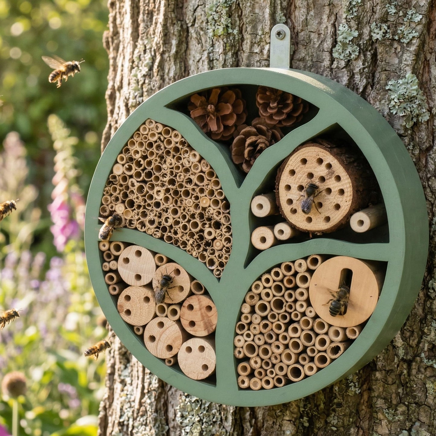 11” Woonden Multi Habitat Insect House Outdoor Garden Decorative Insect Hotels for Bee Butterfly and Beetle Tree of Life