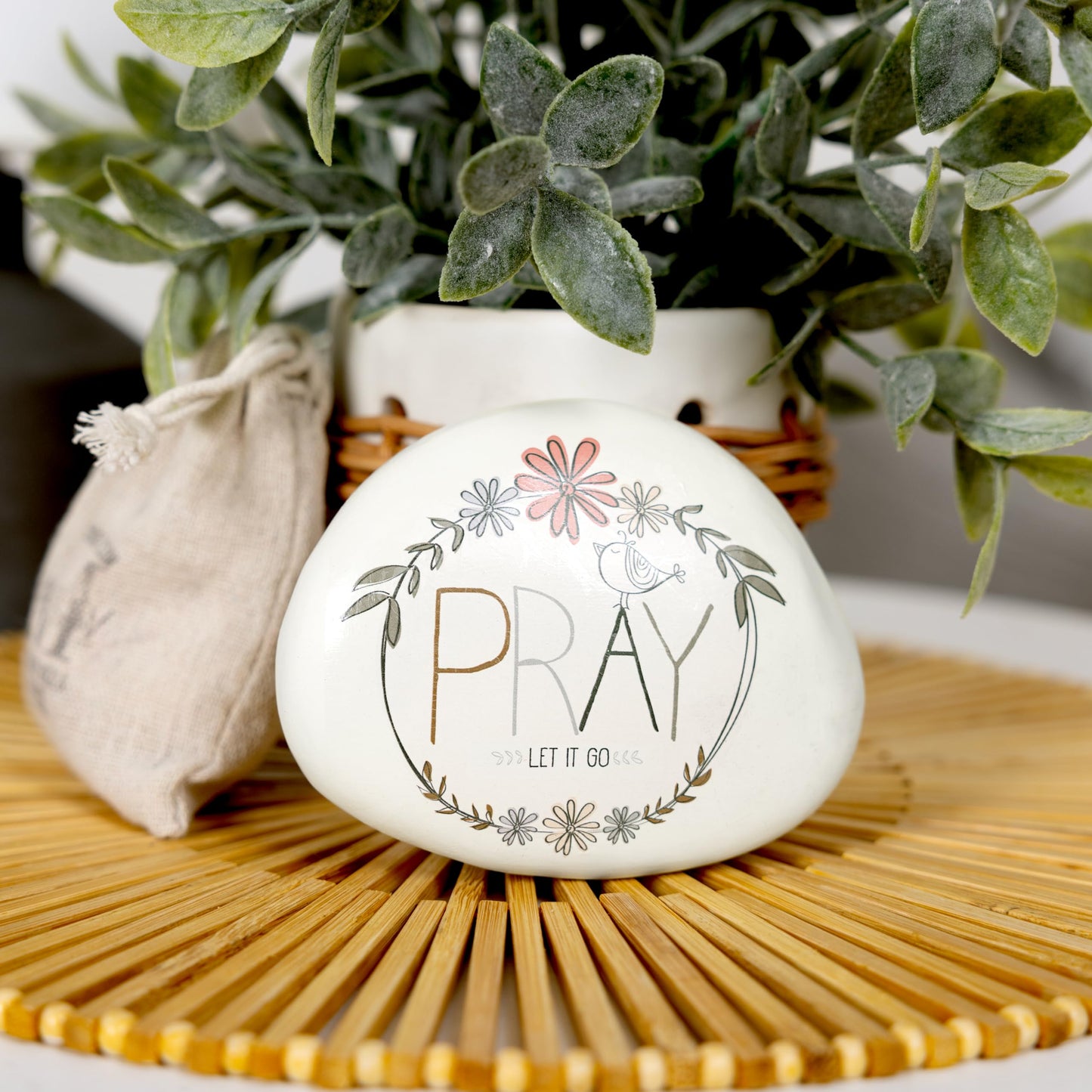 Pavilion Gift Company - Pray - 4" Garden Stone Outdoor Indoor Prayer Faith Religion Faithful Religious Ornamental Weatherproof Stone Home Garden Decor
