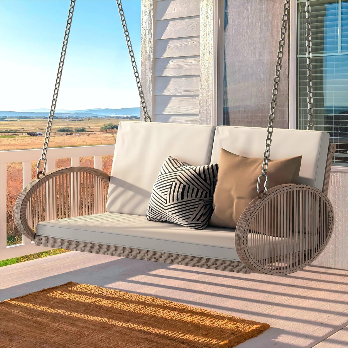 YITAHOME Hanging Porch Swing Chair Sits 2 People, Beige