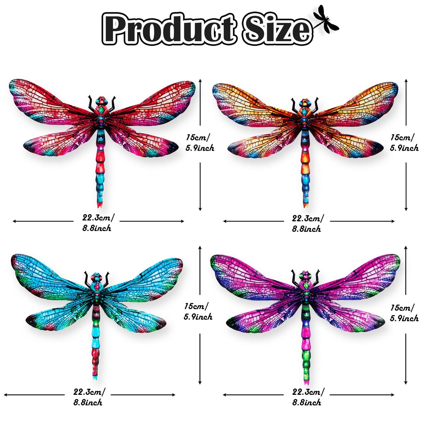 SUNREEK Metal Dragonfly Wall Decor, 9 Inches Dragonfly Outdoor Wall Art for Fence Garden Yard Patio Decorations