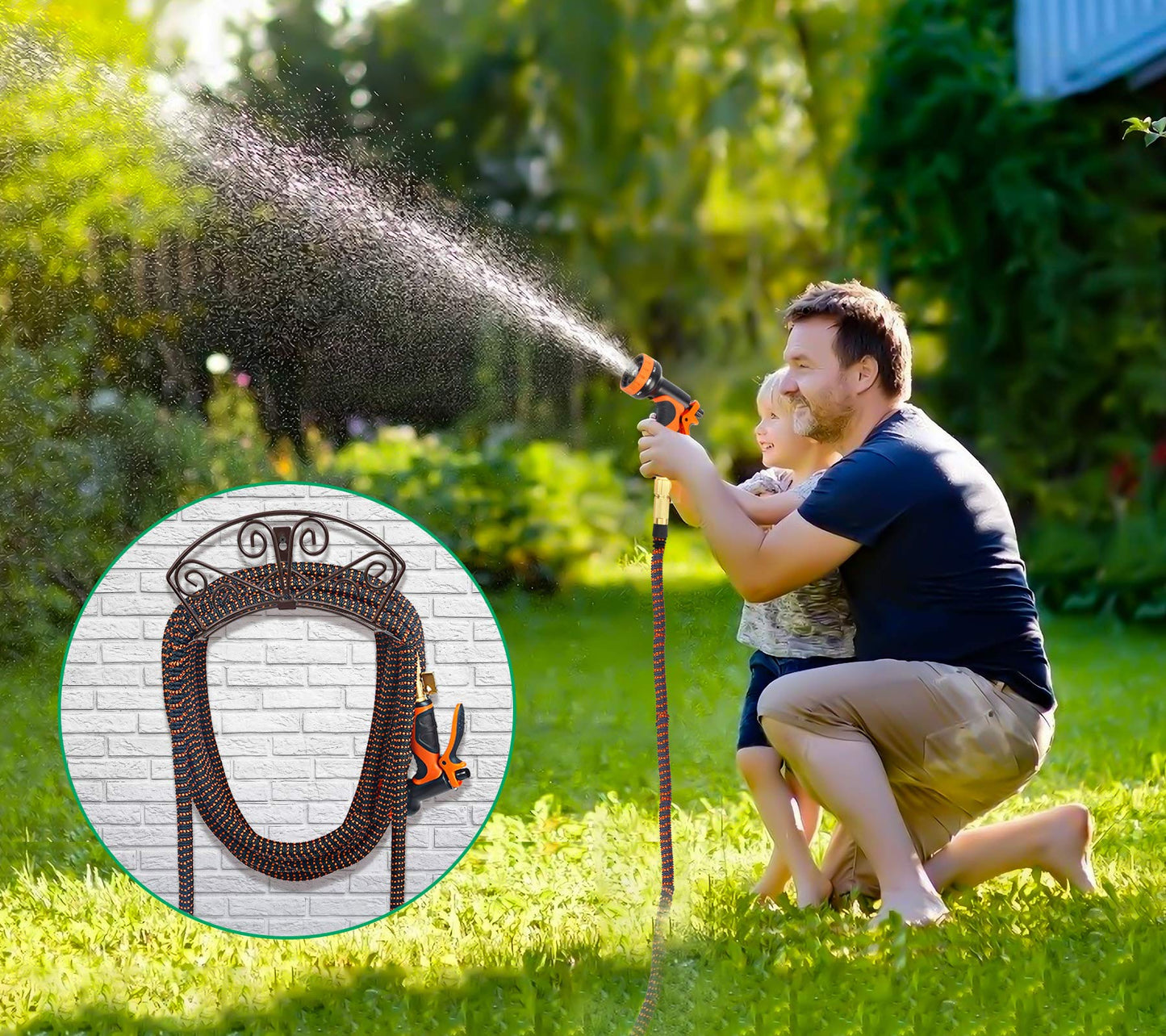 TomCare Garden Hose Holder Heavy Duty Water Hose Holder Holds 150 FT Hoses Solid Metal Hoses Hanger Wall Mount Decorative Durable Garden Hoses Storage Hose Reel Hose Organizer for Outside Yard, Bronze