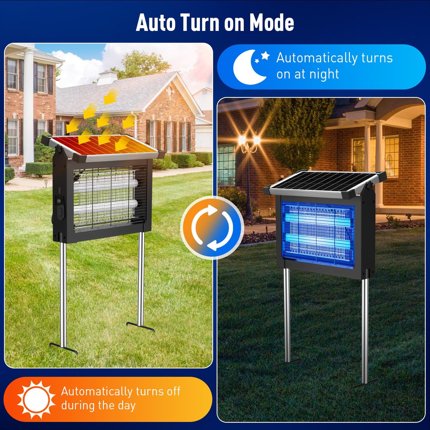 Solar Bug Zapper Outdoor Waterproof, Mosquito Zapper USB-C Rechargeable Solar Bug Zapper Outdoor, 4500V Electric Bug Zapper, Mosquito Trap Fly Zapper Killer for Patio Garden Backyard Camping Garage