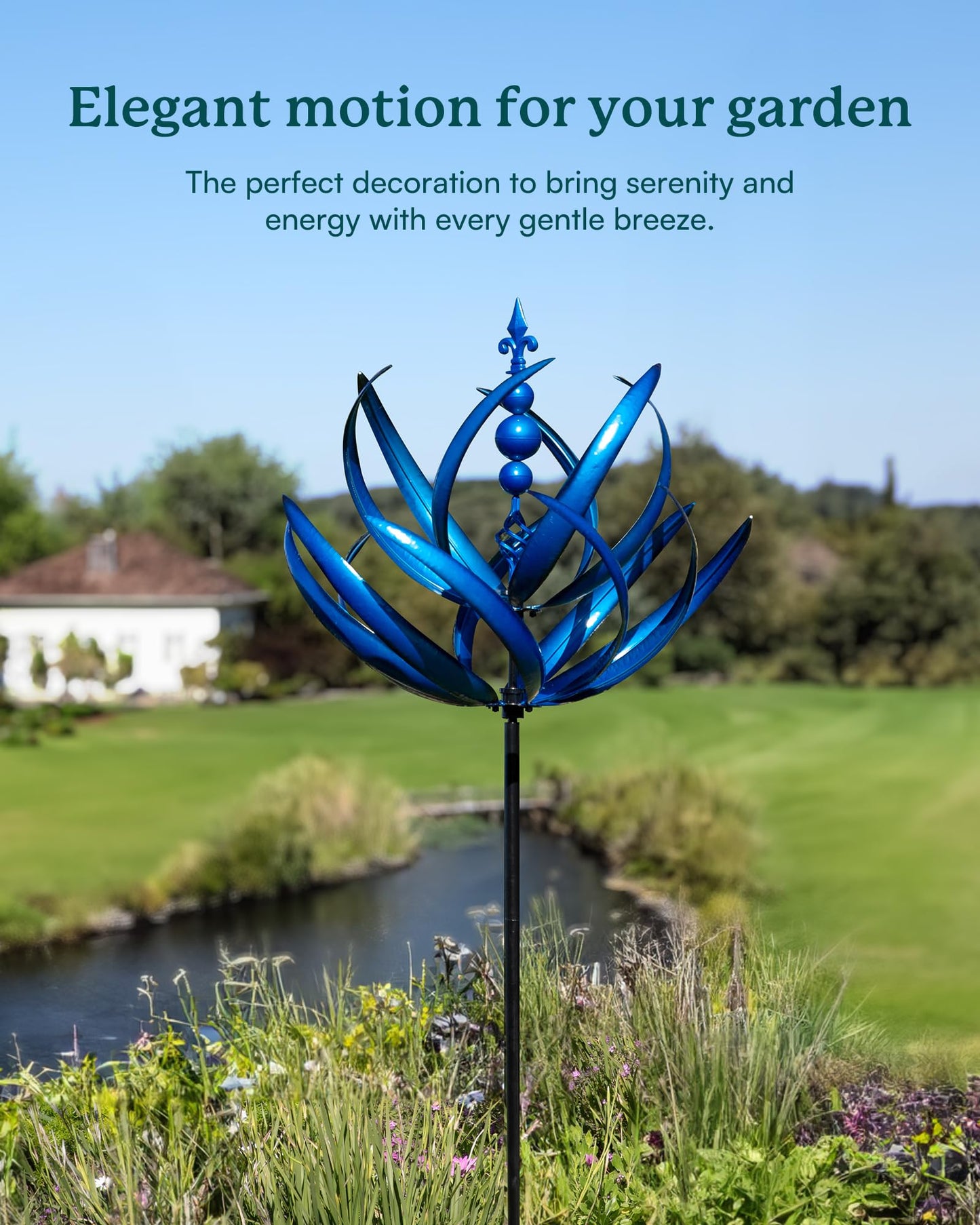 Cyan Oasis 91 inch Wind Spinners Outdoor - Extra Large Outdoor Metal Wind Sculptures Spinners with Stake, Windmills for The Yard Garden, Yard Art Garden Lawn Decor - Blue (27" W x 91" H)