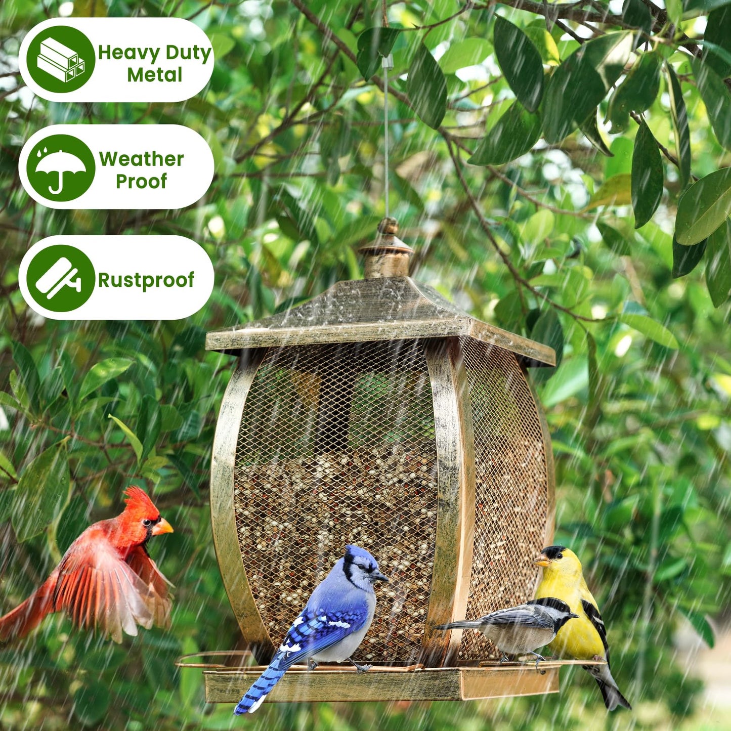 Bird Feeder, Heavy Duty Metal Wild Bird Feeders for Outdoors Hanging, 9 Lbs Extra Large Bird Feeder for Garden Yard Outside Backyard, Retro Lantern Shape