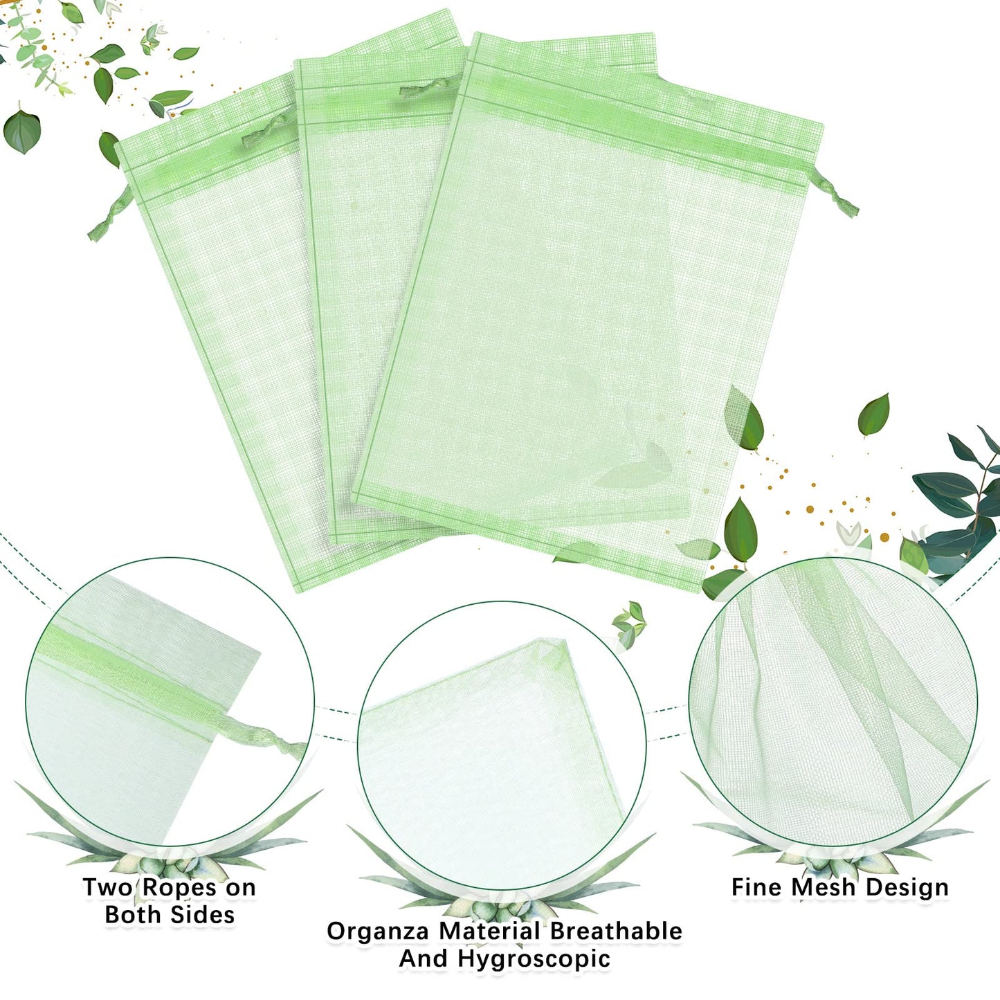 Boao 200 Pcs Fruit Protection Bags Fruit Netting Bags with Drawstring for Protecting Vegetable Net Cover Reusable Mesh Bag for Garden Apple Trees