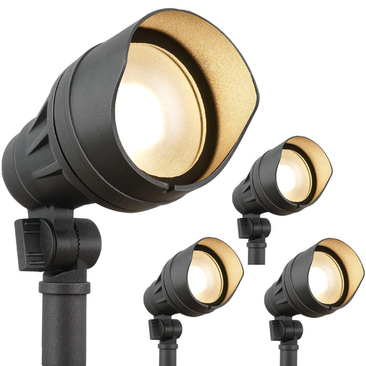 hykolity Low Voltage Landscape Spotlight, 12V-15V Die-cast Aluminum LED Landscape Lighting with Connector, 9.8W 390LM Waterproof Outdoor Spotlights for Yard, Garden, Pathway, 4 Pack, ETL Listed