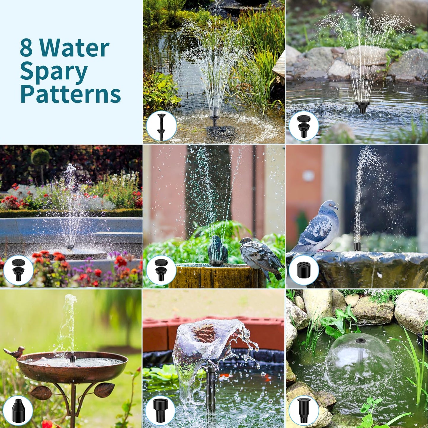 POPOSOAP 8W Solar Pond Filter Built-in 3600mAh Battery Backup, Solar Pond Filter with Water Pump, Solar Water Fountain Pump for Ponds Fish Tank Bird Bath Waterfall Garden DIY Water Feature P3081D
