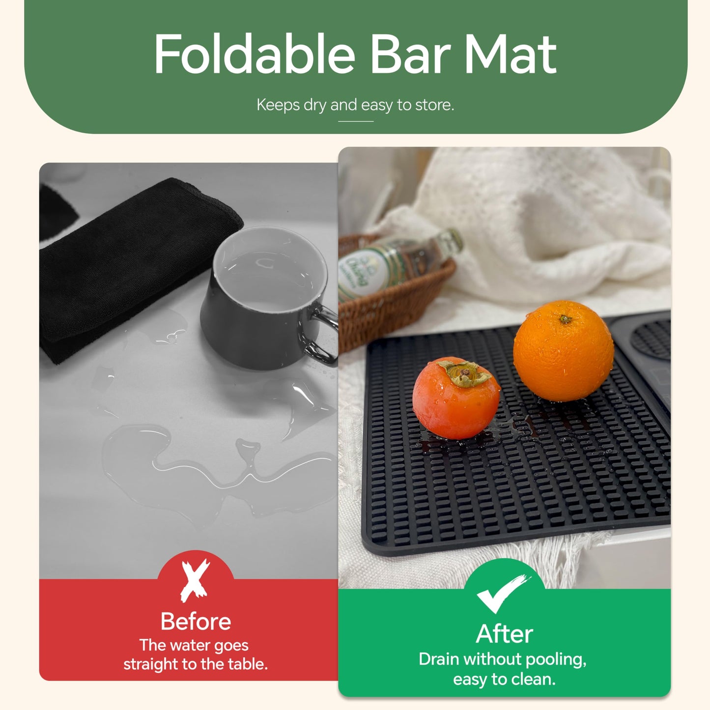 Bar Mat, Bar Accessories, Multifunctional Folding Cocktail Mat with Cutting Board, 18" X 12"(Black) Drying Mats,Bar Mat for Countertop,Bar Decorations for Home , Outdoor Bar Accessories ,Travel