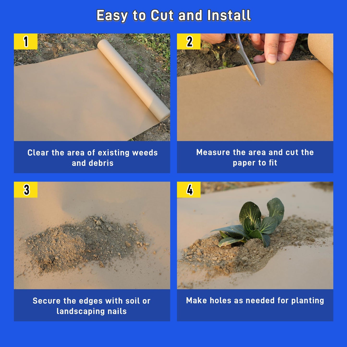 4 x 100 Ft Biodegradable Weed Barrier, Heavy Duty Garden Paper Biodegradable Landscape Fabric for Weeds Control, Thick Paper Garden Mulch Rolls Weed Grass Blocker Paper Mat for Garden Lawn Flower Beds