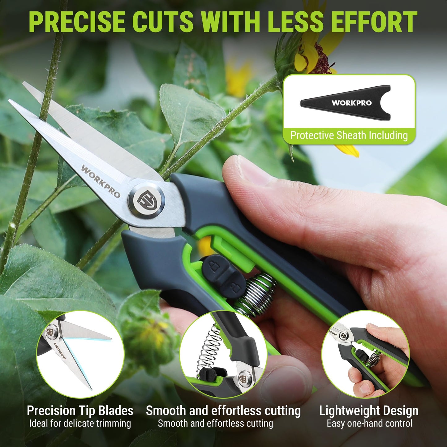 WORKPRO Garden Pruning Shears 2 Pack, 8.25" Bypass Pruning Shears and 6.25" Straight Garden Flower cissors, Garden Clippers Hand Tools for Cutting Flowers, Trimming Plants, Picking Fruits