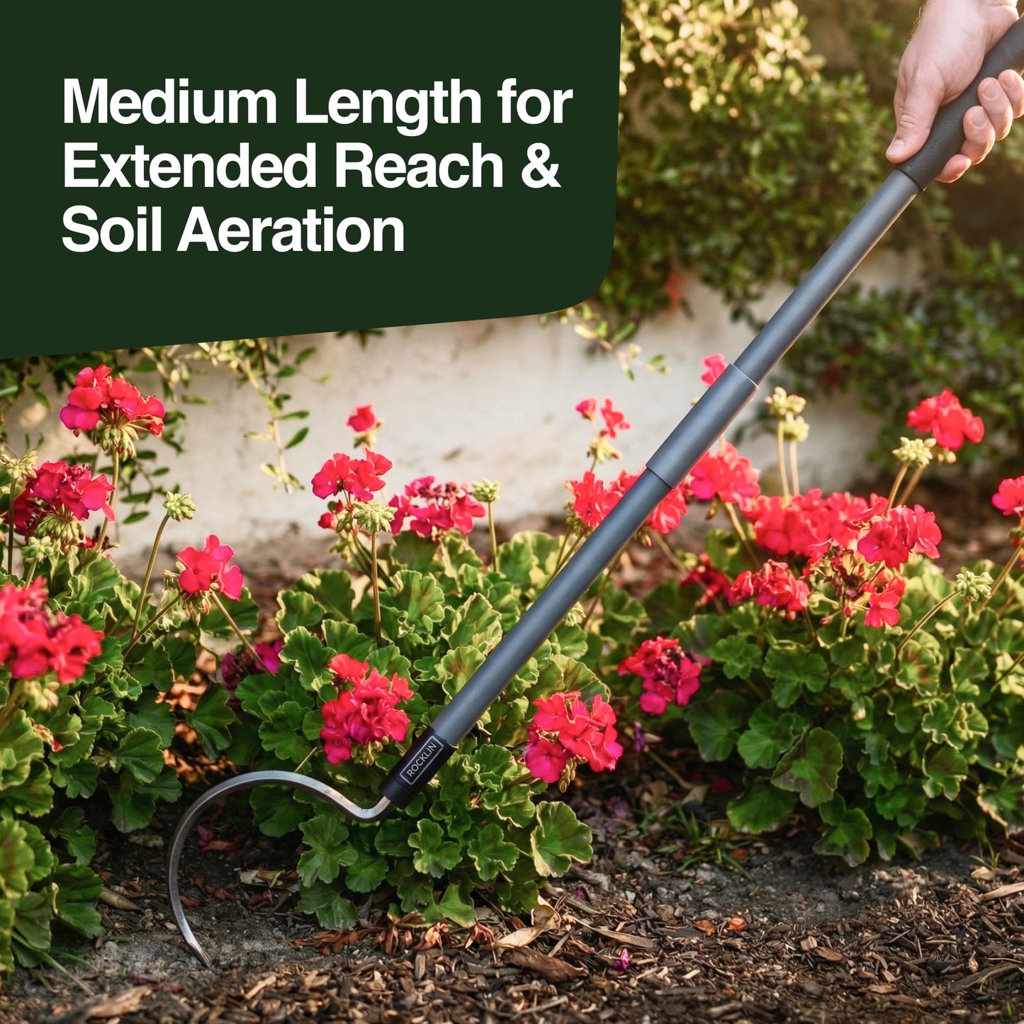 Rocklin Industry Cobra Hook 3-in-1 (24"/40"/57") Cultivator, Heavy-Duty Garden Hand Tool for Weeding, Digging & Soil Loosening – Three Lengths, Stainless Steel Blade, Ergonomic Grip