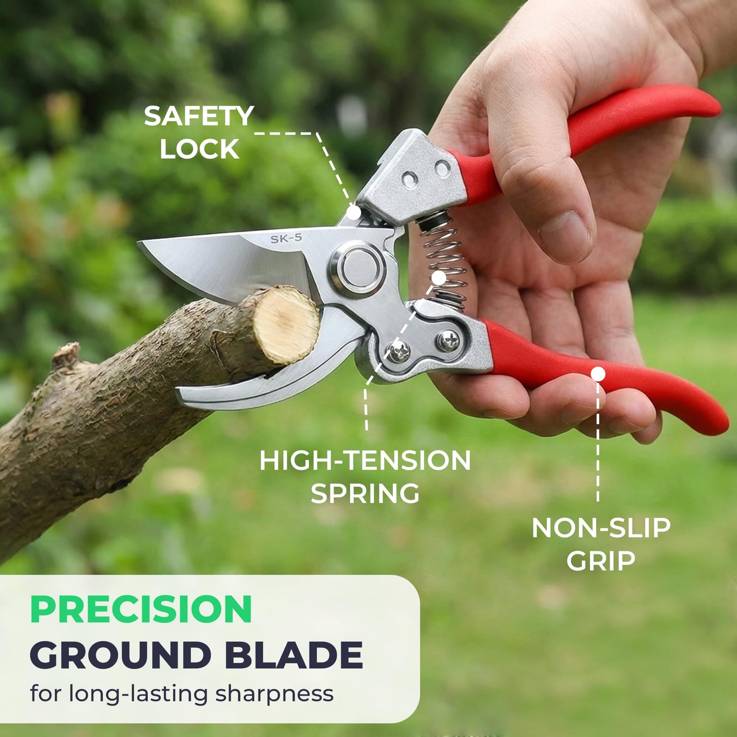 Flora Pruning Shears – SK5 Steel Garden Scissors with Safety Lock, 1” Cutting Capacity, Ergonomic Non-Slip Handles, Bypass Hand Pruners for Plants, Roses, Bonsai & Shrubs
