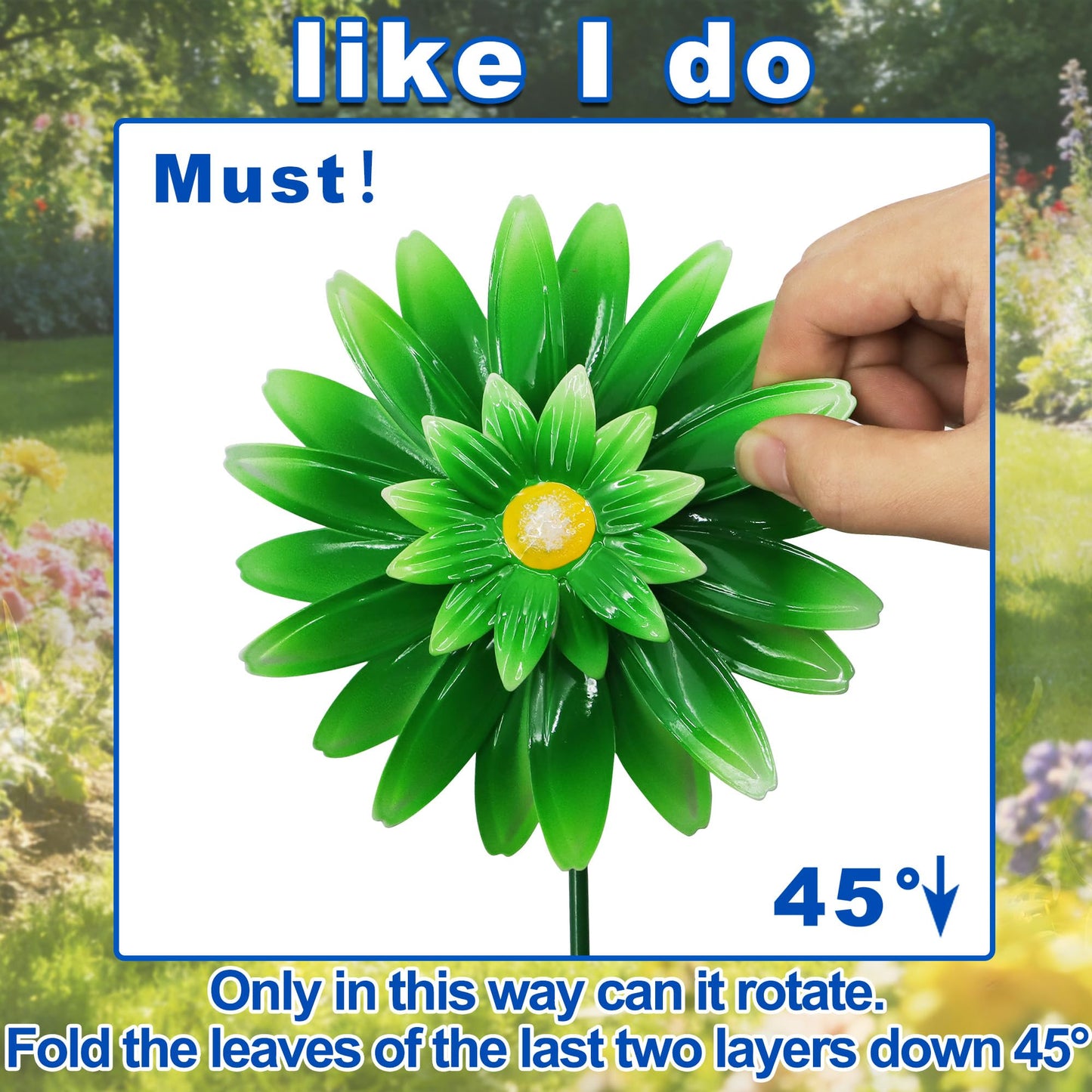 Metal Retro Flower Wind Spinner Art, Guangxie Yard Decorations Outdoor - 2 Pack for Outdoor, Patio, Backyard and Flower Bed Spring Decor (Yellow & Green)