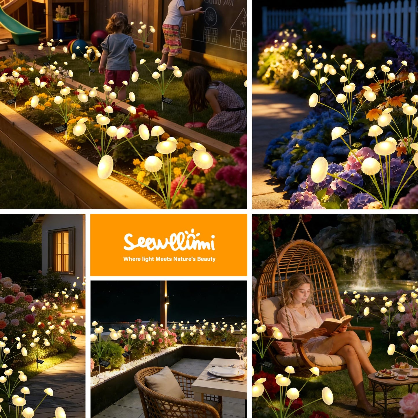 SEEWELUMI Solar Garden Lights Outdoor, 2Pack Solar Lights Garden Decor, Swaying Mushroom Lights Waterproof for Yard, Patio,Pathway Decoration,Gifts for Women,Mom(Warm White)