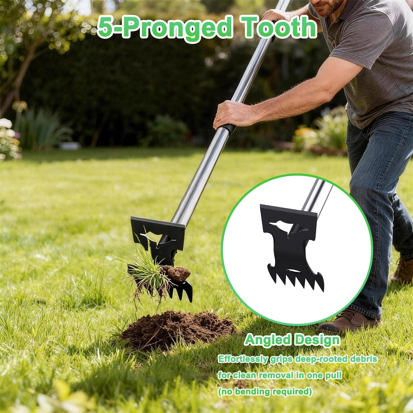 Weed Puller Tool with Long Handle，Adjustable Long Manual Weeder Remover Tool，2 in 1 Hand Weed Rake and Garden Hoe for Gardening, Uprooting Weeding Tool for Yard, Lawn, Patio, Garden