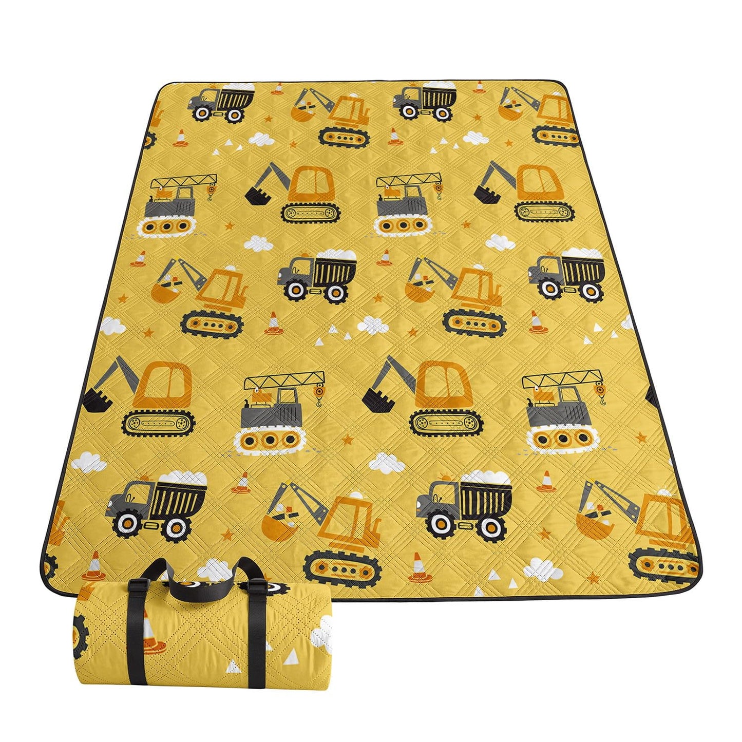 Smell Sunshine Outdoor Picnic Blanket,Portable Sandproof Waterproof Picnic Mat,Truck Excavator Tractor Printed Camping Beach Mat for Sand and Wet Grass Hiking (Excavator S)
