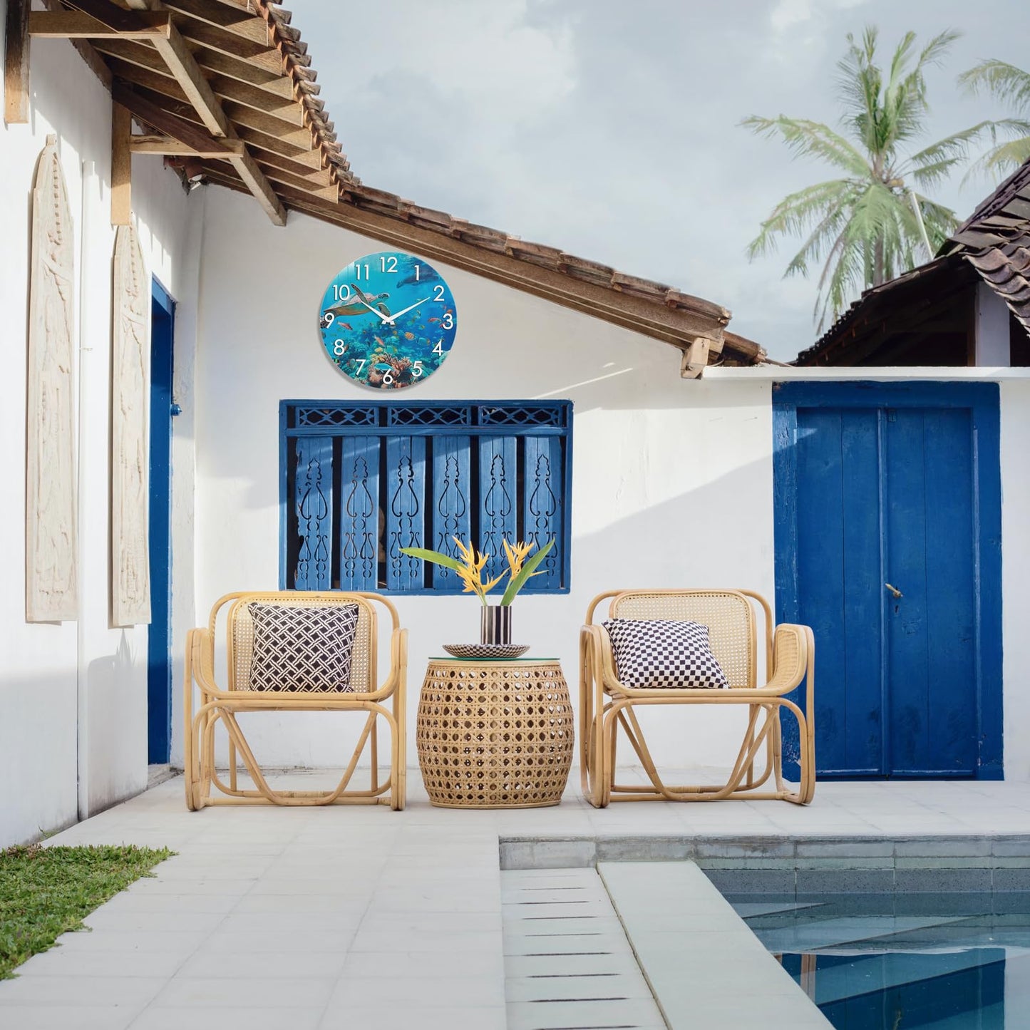 Crosstime Outdoor Clock Waterproof - 12" Sea Turtle Blue Ocean Beach Coastal Decor Indoor Outdoor Wall Clock for Patio, Pool, Garden, Backyard, Bathroom