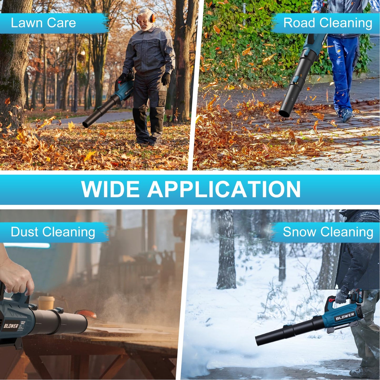 Leaf Blower Cordless - 630CFM/160MPH, 21V Powerful Electric Cordless Leaf Blower with 2 x 4.0Ah Batteries and Charger, Battery Powered Leaf Blowers for Lawn Care, Patio, Yard, Dust, Snow
