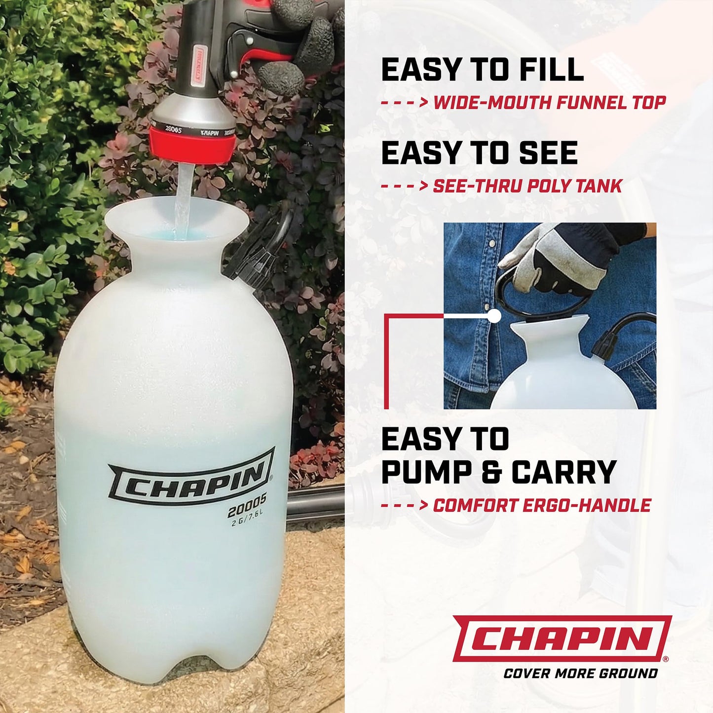 Chapin 22000 Pump Sprayer, 1-Gallon Translucent Tank with an Easy Fill Funnel-Top Opening, Adjustable Cone Nozzle & 34" Long Reach Hose, Used for Fertilizer, Pesticides, Weeds & Pests 2 Pack