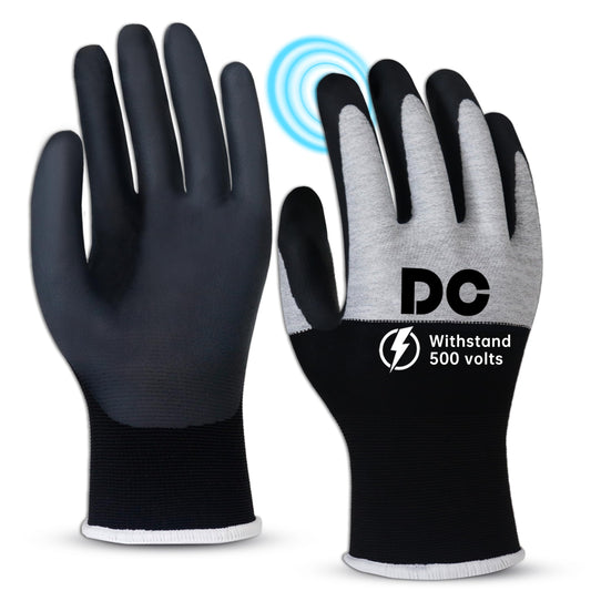 DongChu Insulated Electrician Gloves 500V Touch-Screen Voltage/Flame Retardant Work Gloves, Electrical Rubber Non-slip Texture Design for Electricians Prevent Shock (Large)
