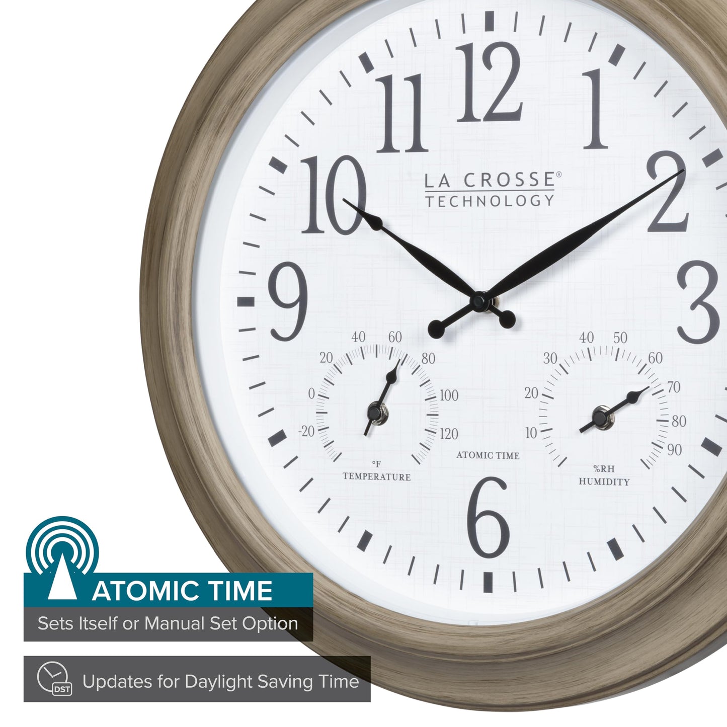 La Crosse Technology 404-18027-INT 18-inch Indoor/Outdoor Tan Atomic Analog Wall Clock
