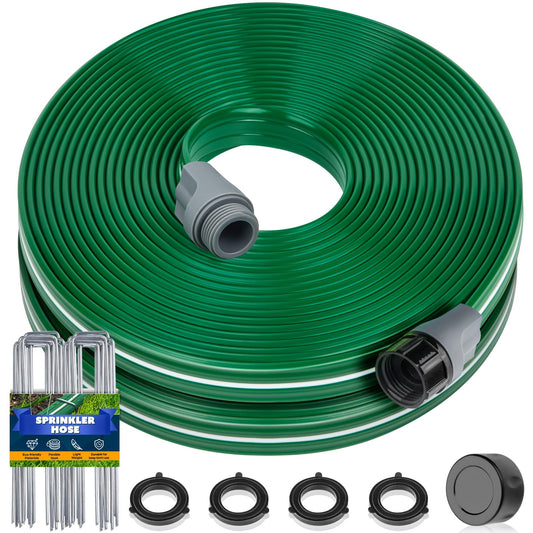 Jin&Bao Sprinkler Hose with Holes 50FT, Heavy Duty Watering Garden Hose, High-Efficiency Sprinklers System for Lawn and Garden with Staples