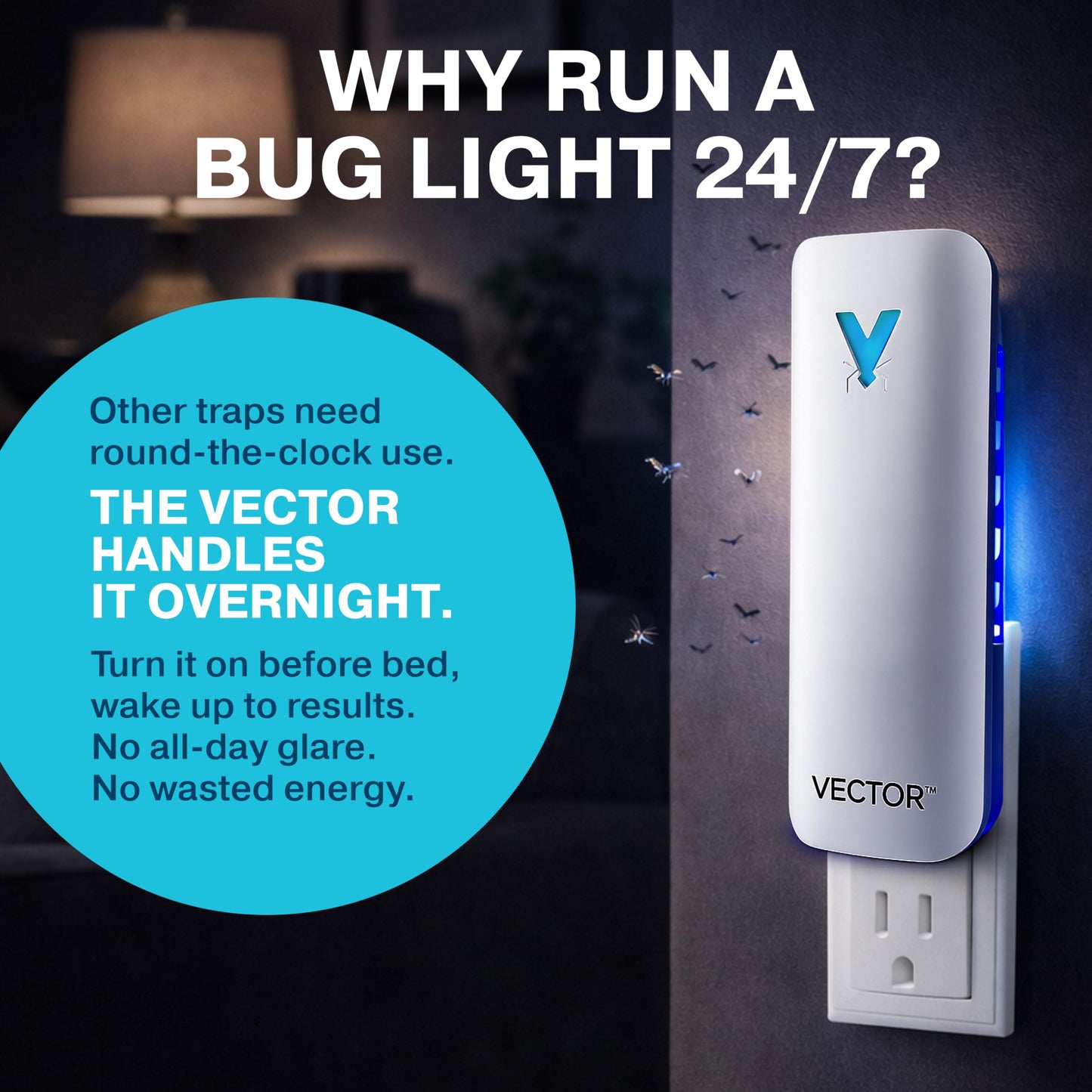 Catchmaster Vector 9 UV Light Plug in Flying Insect Trap - Silent Indoor Bug Catcher for House & Fruit Flies, Gnats & Moths - Mess-Free Easy Setup & Cleanup - with 12 Glue Trap Refills, Year Supply