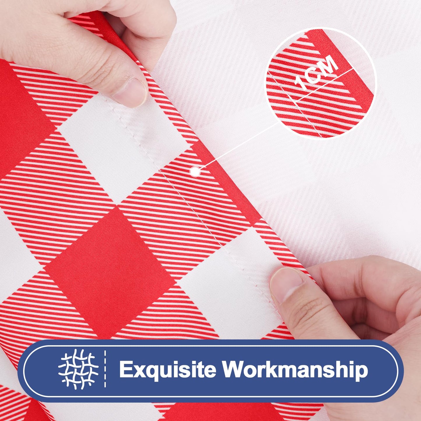 Smiry Picnic Table Cover with Bench Covers, Waterproof Elastic Fitted Tablecloths for 6 Foot Rectangle Tables, Washable Buffalo Plaid Tablecloth for Camping & Christmas(Red & White, 30"x72")