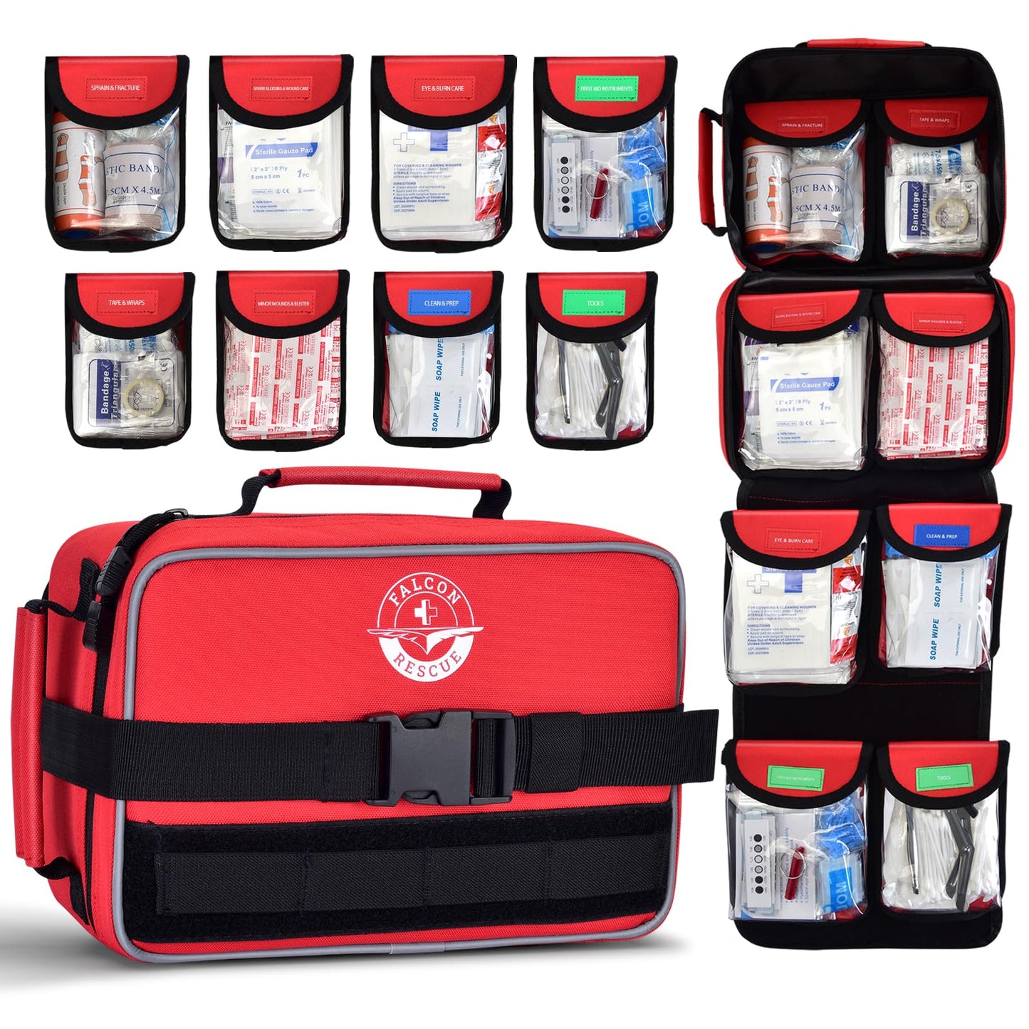SUPER FALCON RESCUE 418-Piece First Aid Kit for Home, Travel, Camping, Hiking & Outdoor Emergencies, Tear-Resistant Survival Kits for Business, Vehicle & School, Multi-Use Emergency Medical Supplies