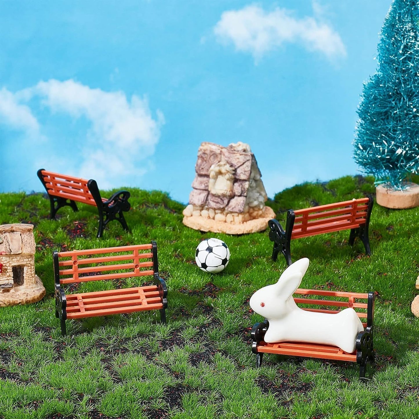 5 Pcs 1:50 Miniature Park Bench 2.8 CM / 1.1 Inch, Tiny Street Seat Chair for Model Train Platform, Architecture Model, Dollhouse & Fairy Garden Micro Landscape Decor